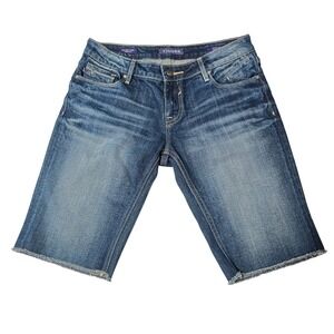 Vigoss The New York Bermuda Denim Shorts Medium Wash Raw Hem‎ Size 28